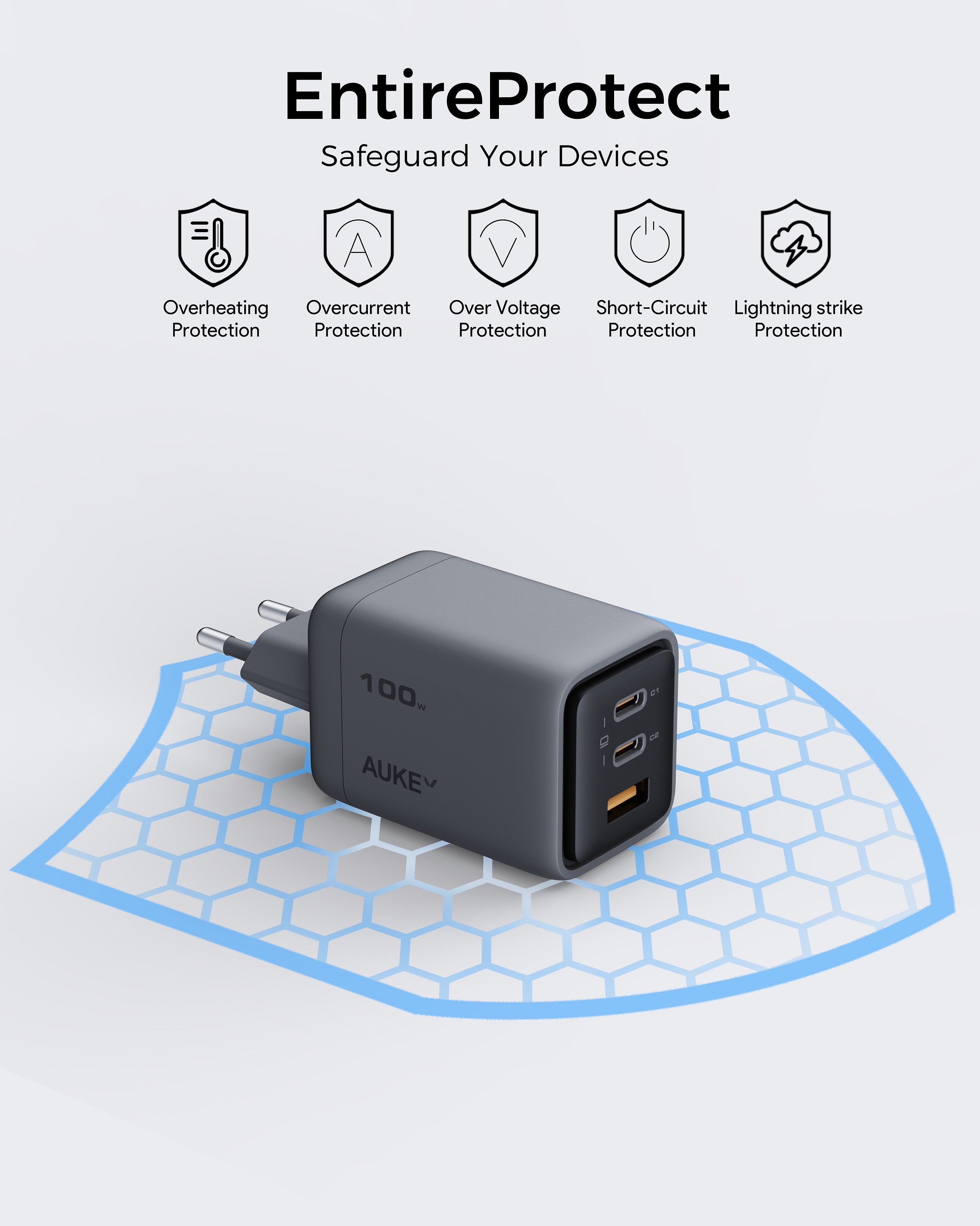 AUKEY PA-C5 Comet Mix 3 100W PD Wall Charger with GaN Technology