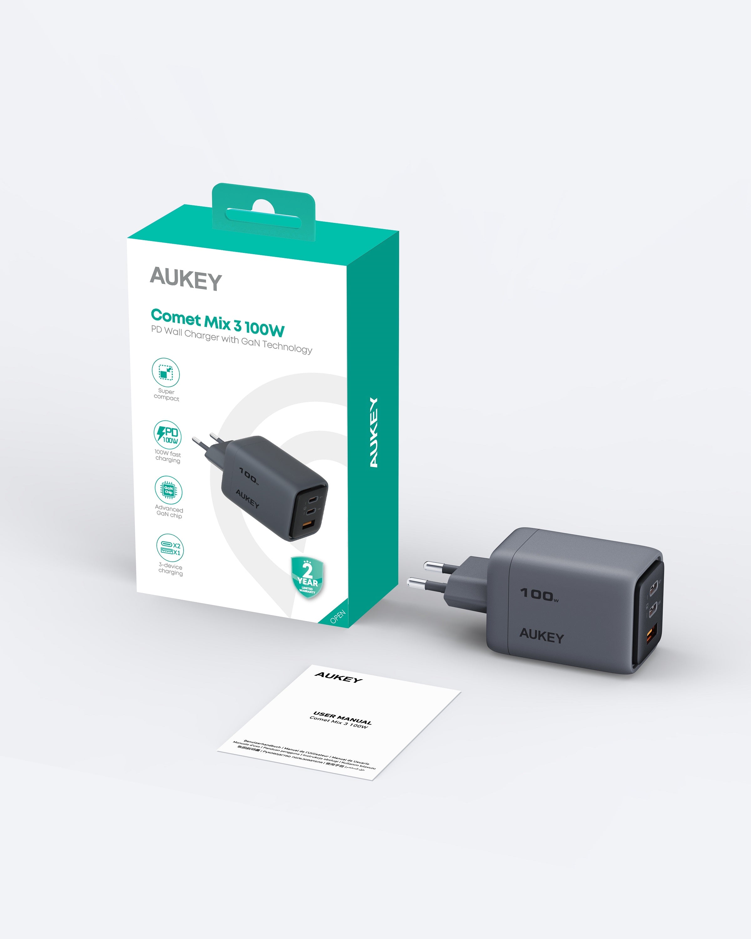 AUKEY PA-C5 Comet Mix 3 100W PD Wall Charger with GaN Technology