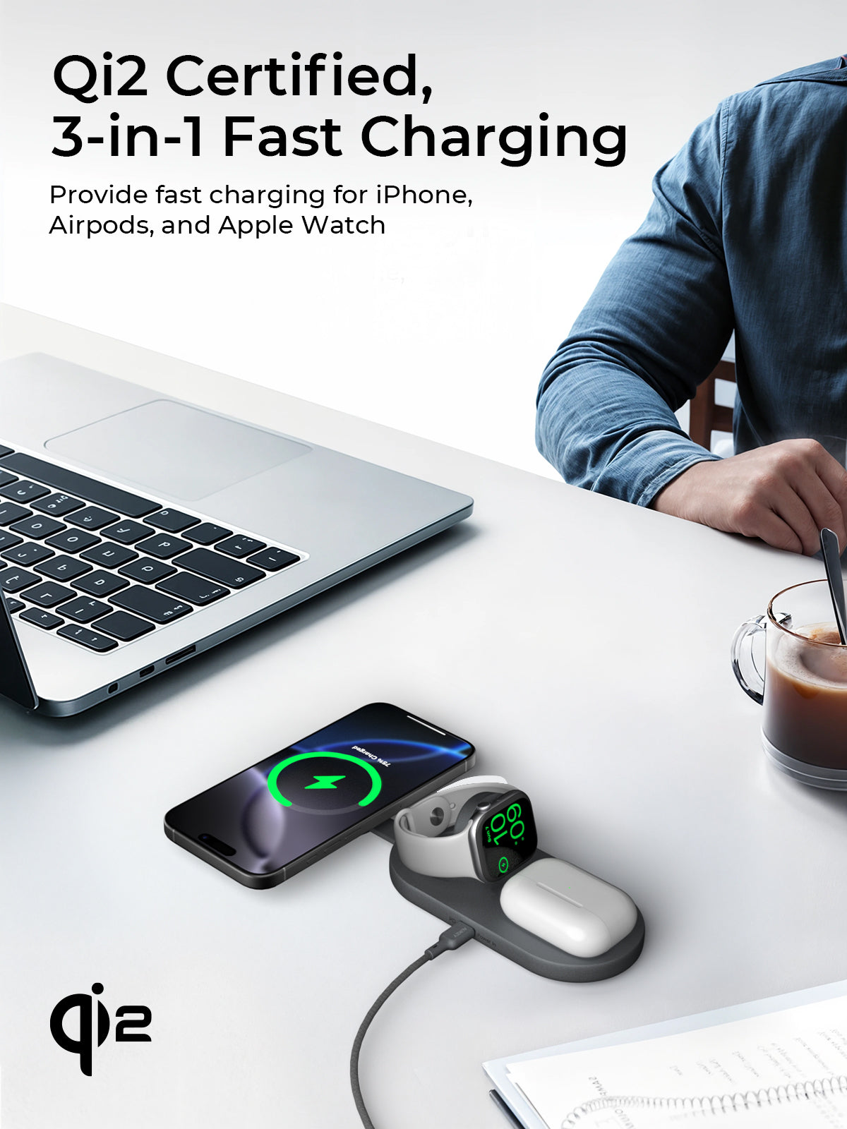 AUKEY LC-MC313 MagFusion C Foldable 3-IN-1 Magnetic Wireless Charger