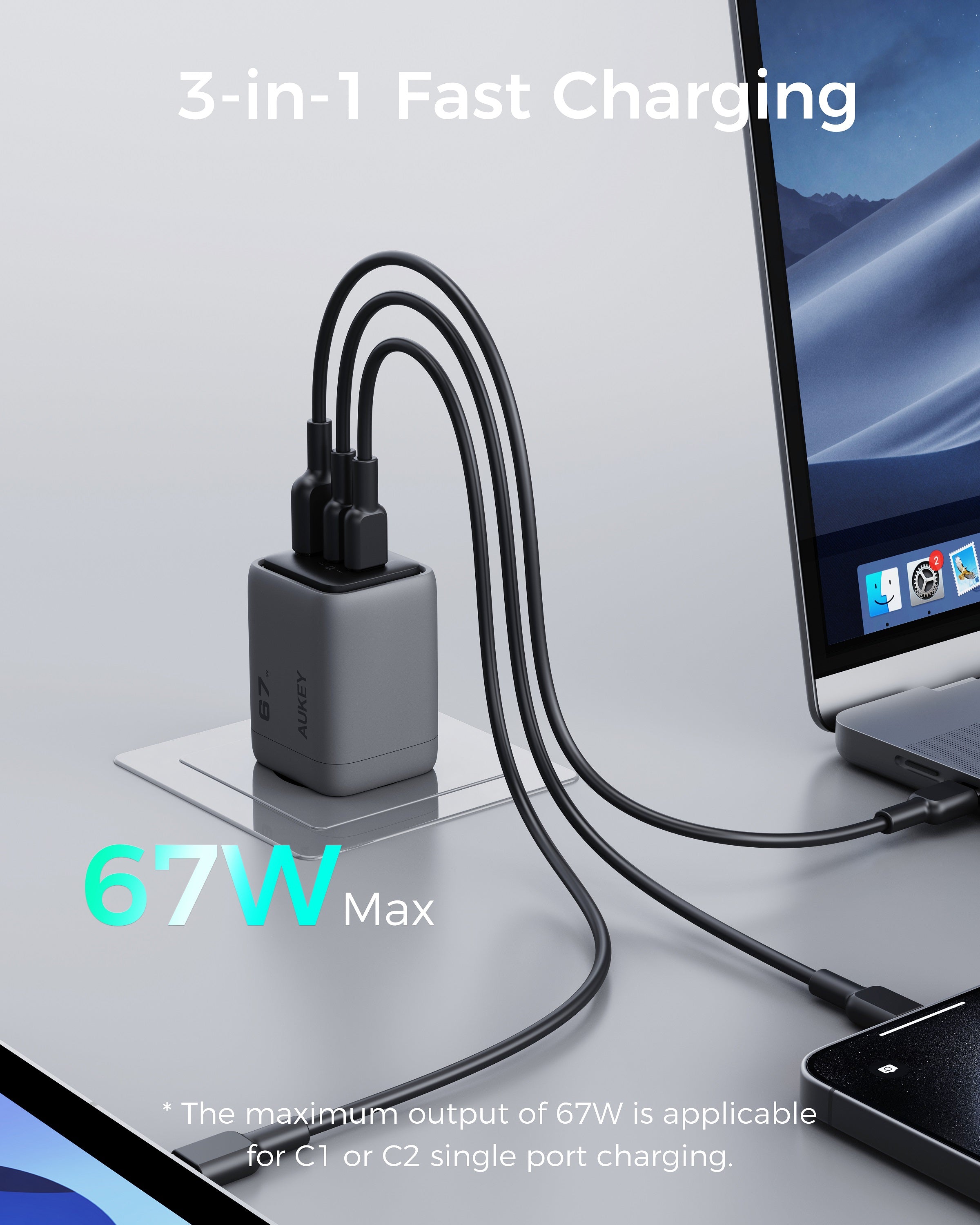 AUKEY PA-C3 Comet Mix 3 67W PD Wall Charger with GaN Technology