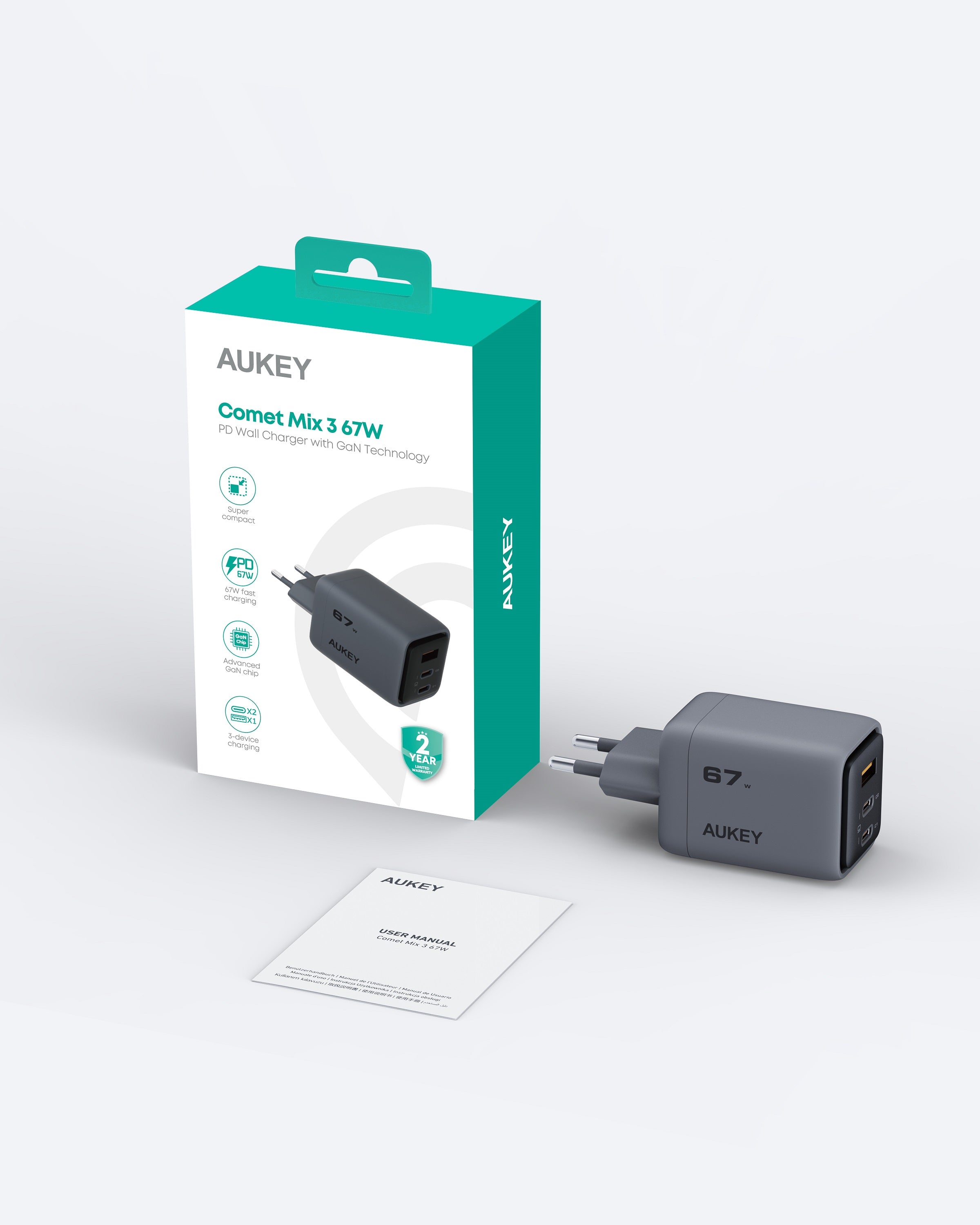 AUKEY PA-C3 Comet Mix 3 67W PD Wall Charger with GaN Technology