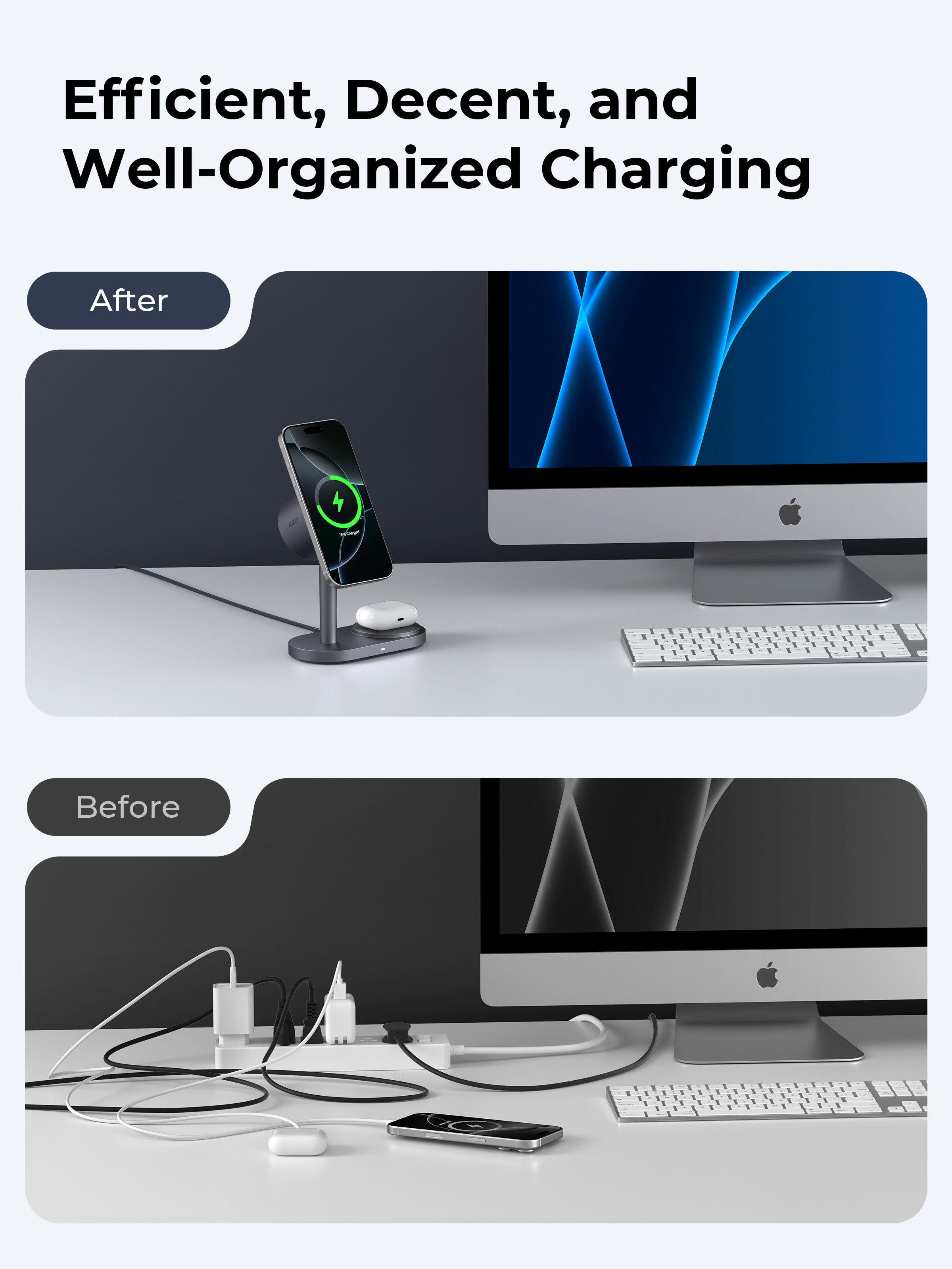 AUKEY LC-MC213 Qi2.2 MagFusion 2X 2-in-1 Magnetic Wireless Charger (Wall Charger Not Included)