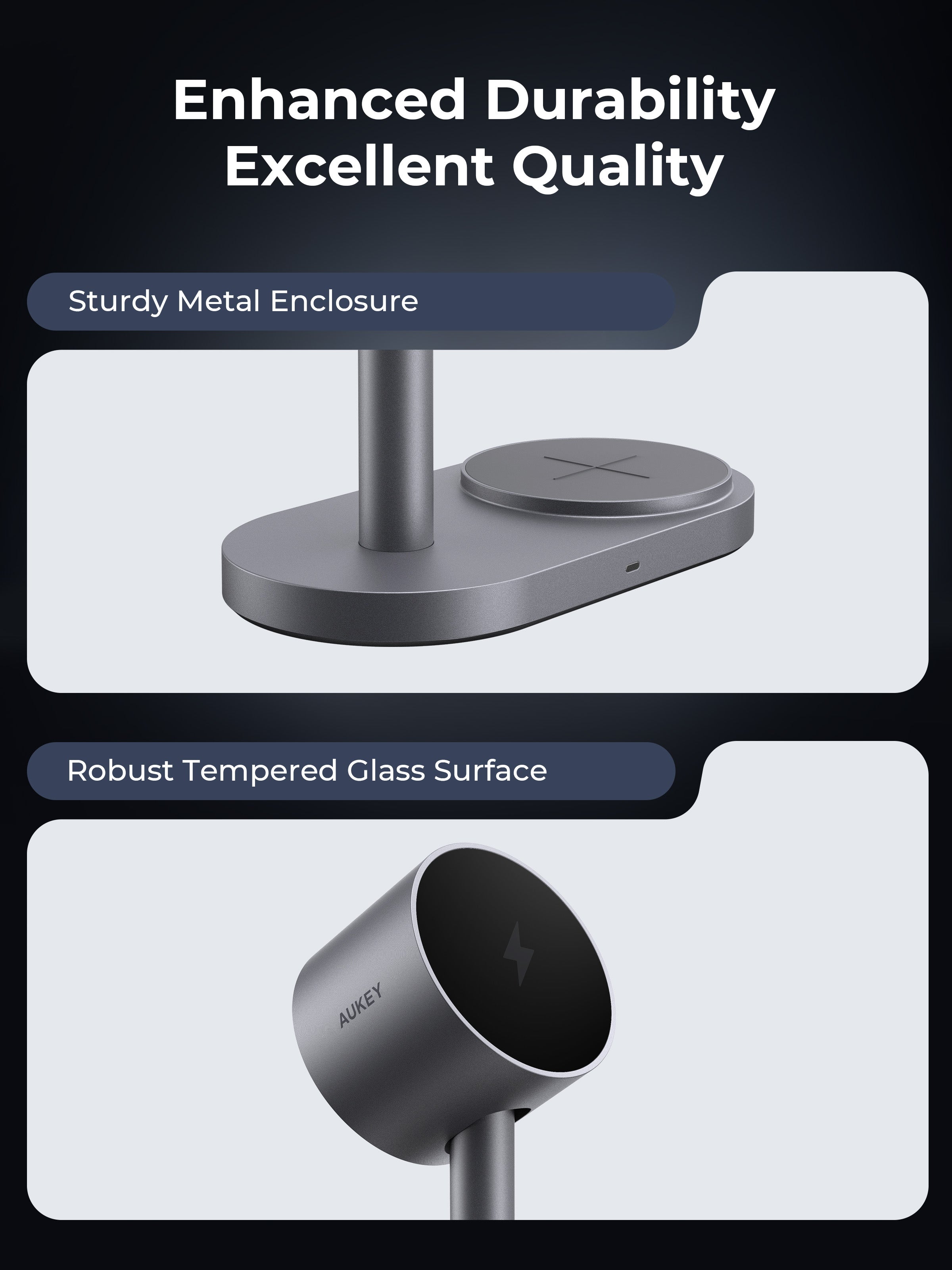 AUKEY LC-MC213 Qi2.2 MagFusion 2X 2-in-1 Magnetic Wireless Charger (Wall Charger Not Included)