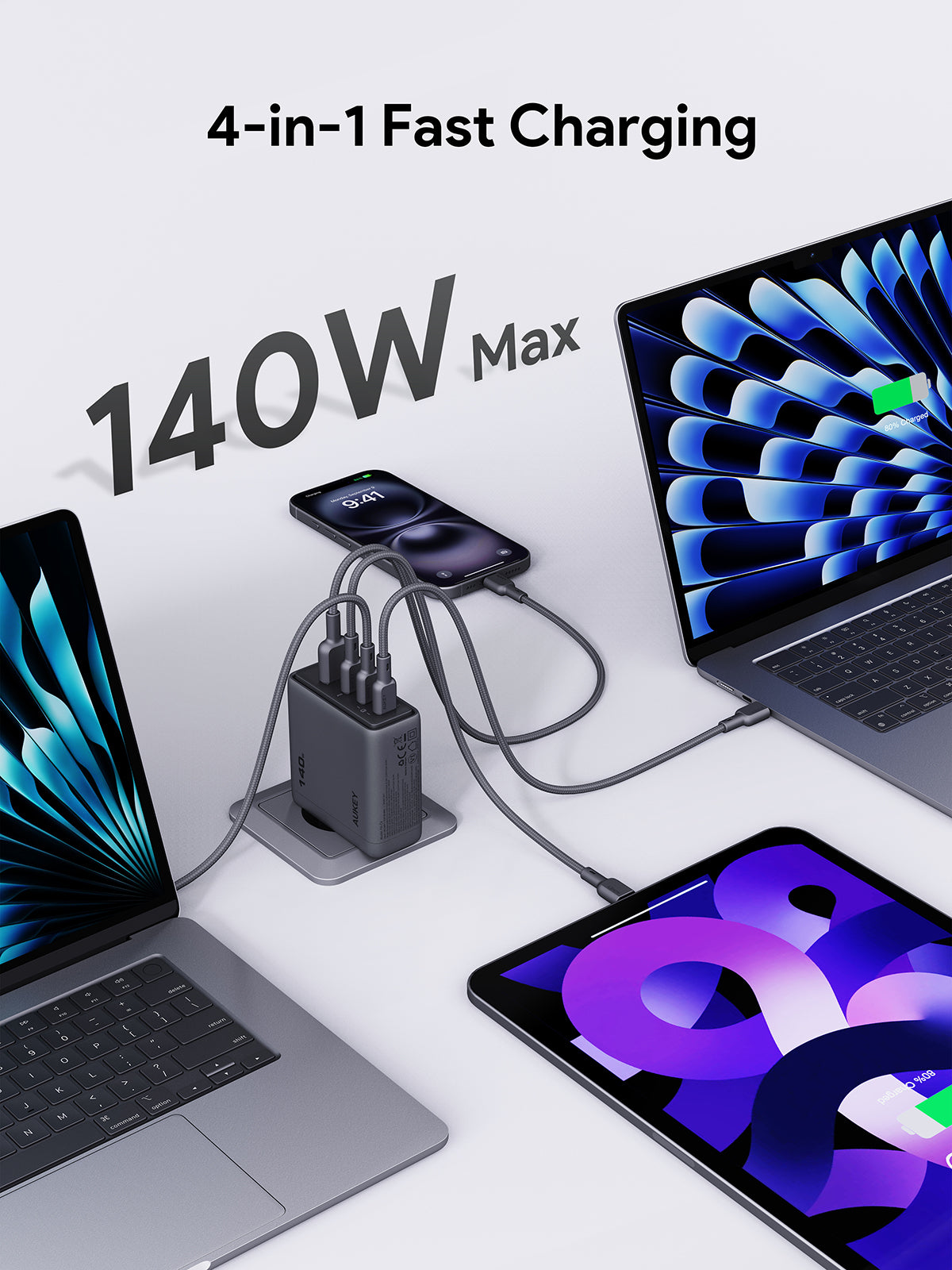 AUKEY PA-C6 Comet Mix 4 140W PD Wall Charger with GaN Technology