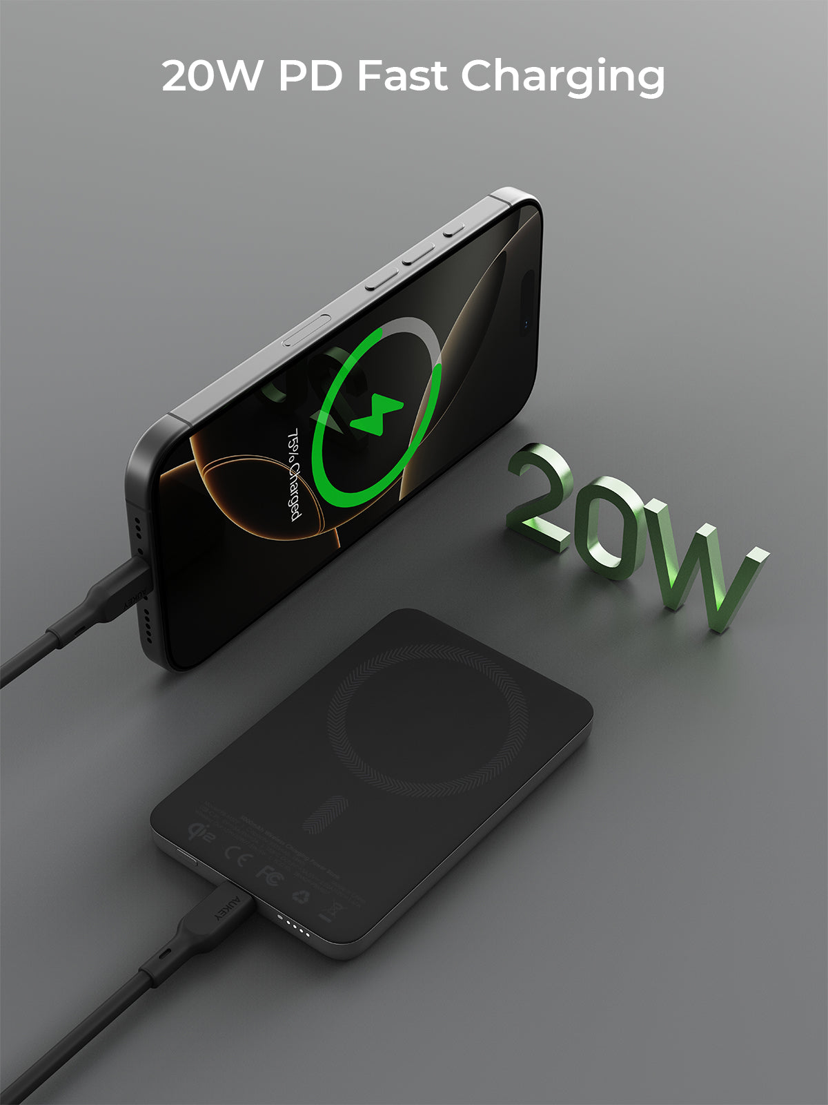 AUKEY PB-MS07 MagFusion M 5000mAh Qi2 Magnetic Wireless Charging Power Bank