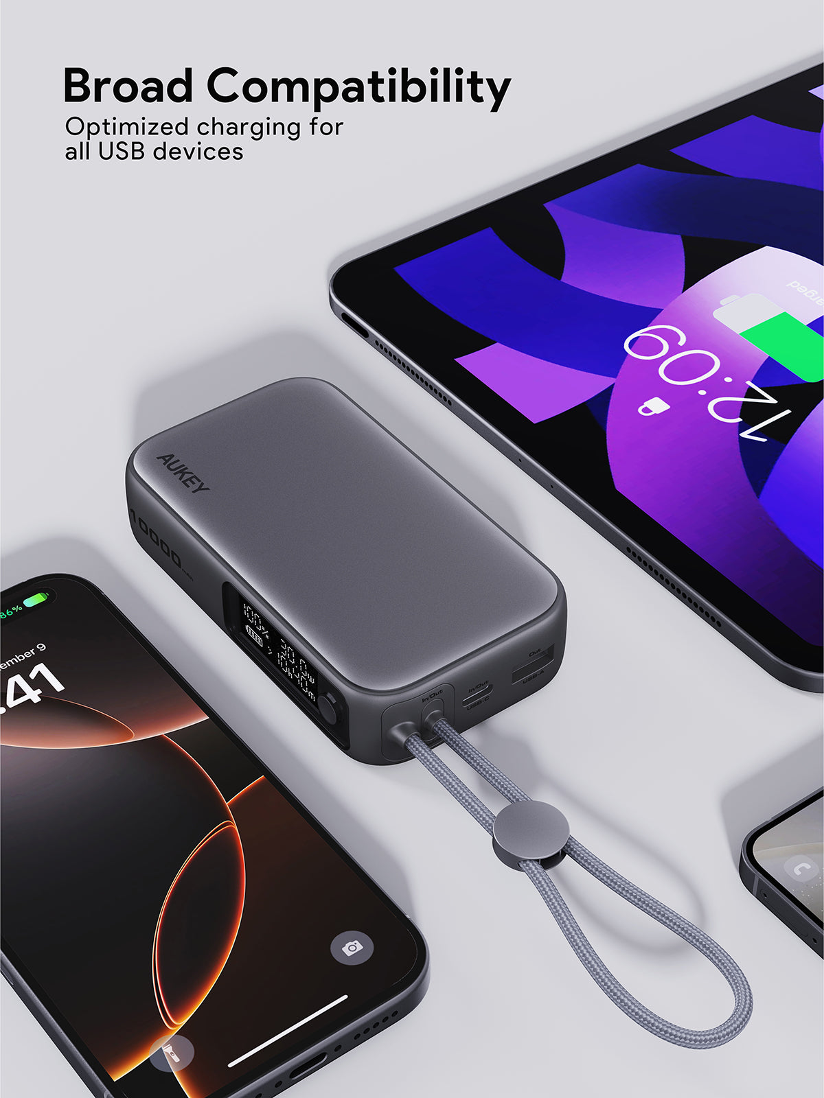 AUKEY PB-Y47 Spark Sling 10000mAh Compact Fast Charging Power Bank with Built-in USB-C Cable