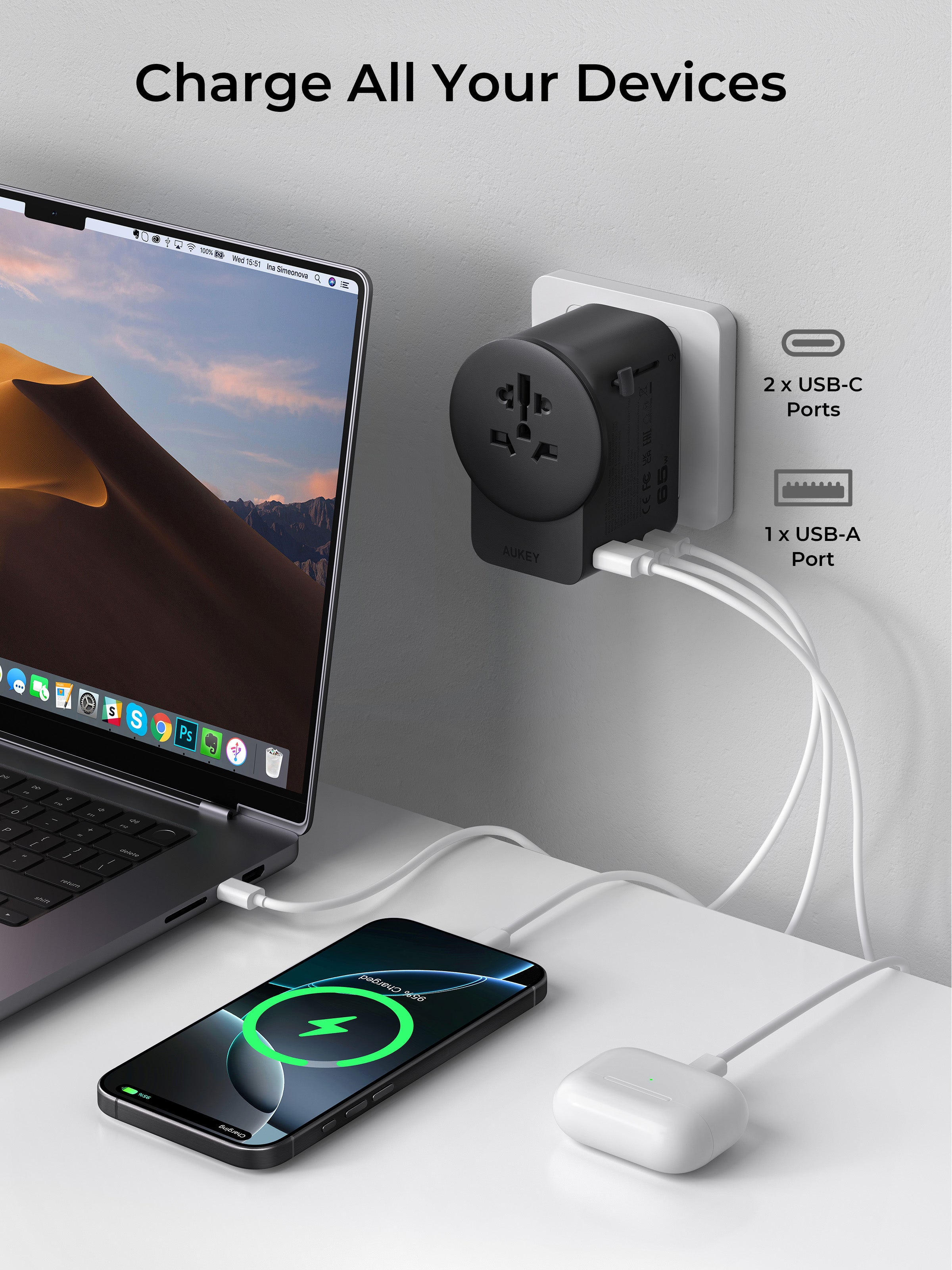 AUKEY PA-TA11A 65W GaN Universal Adapter