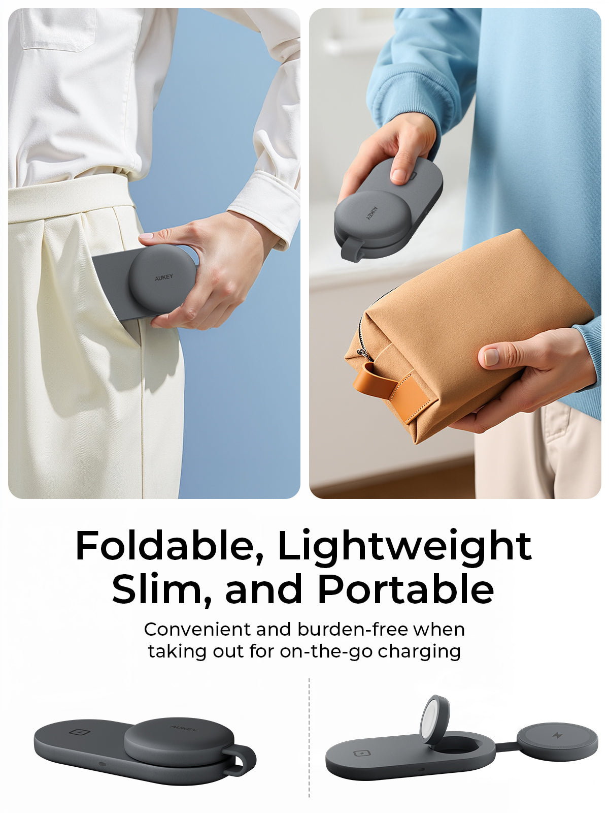 AUKEY LC-MC313 MagFusion C Foldable 3-IN-1 Magnetic Wireless Charger