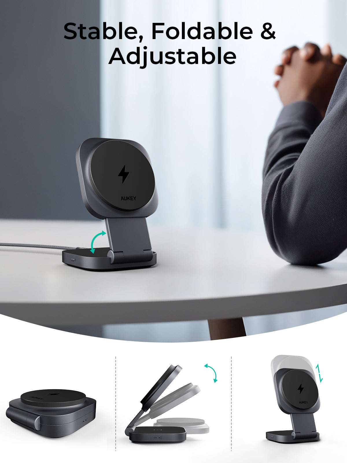AUKEY LC-MC211 MagFusion L Qi2 2-in-1 Foldable Magnetic Fast Wireless Charging Station