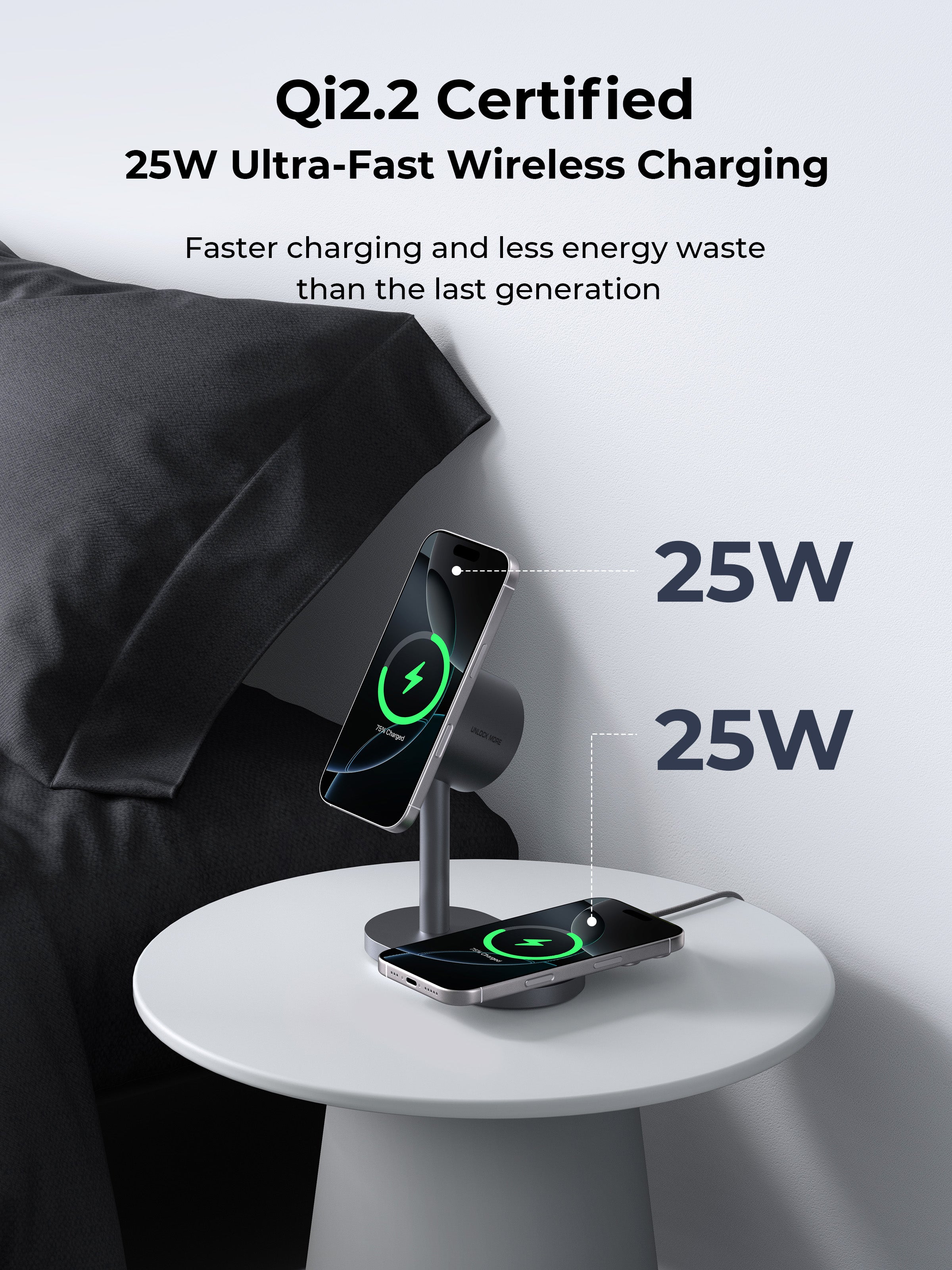 AUKEY LC-MC213 Qi2.2 MagFusion 2X 2-in-1 Magnetic Wireless Charger (Wall Charger Not Included)