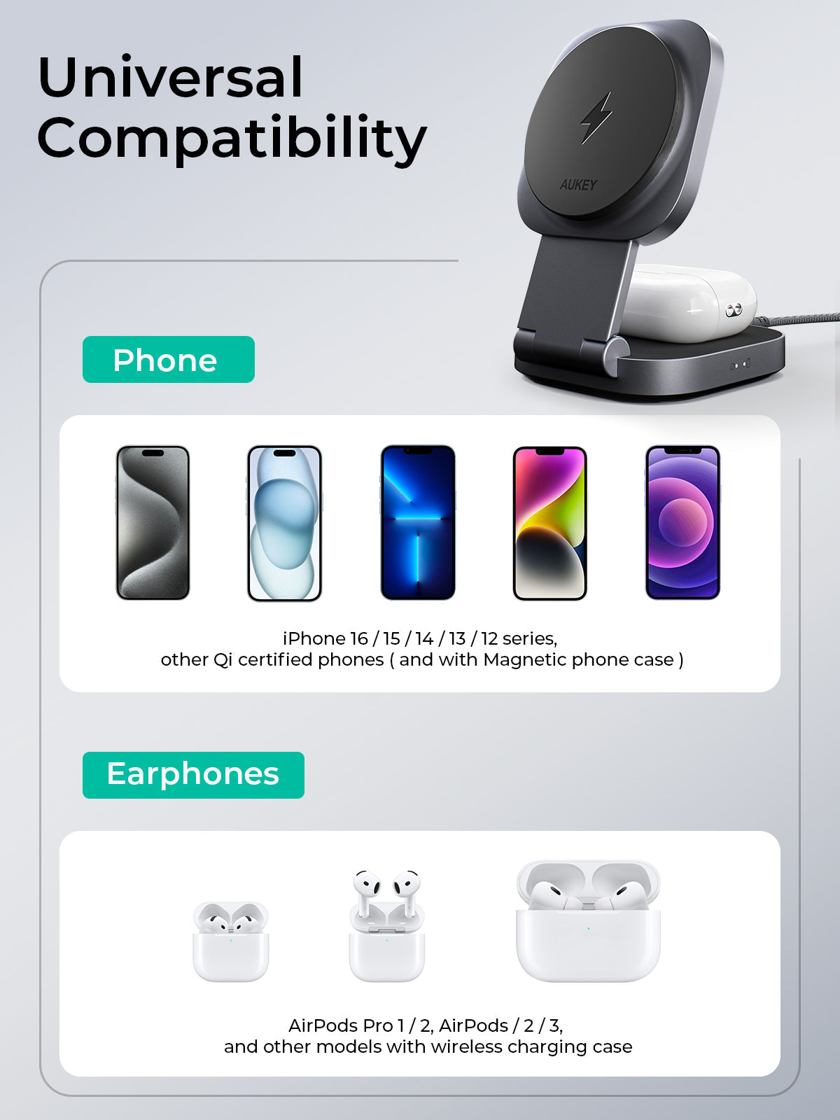 AUKEY LC-MC211 MagFusion L Qi2 2-in-1 Foldable Magnetic Fast Wireless Charging Station