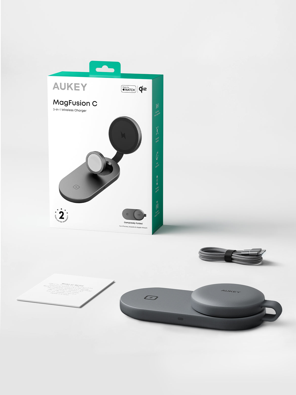AUKEY LC-MC313 MagFusion C Foldable 3-IN-1 Magnetic Wireless Charger