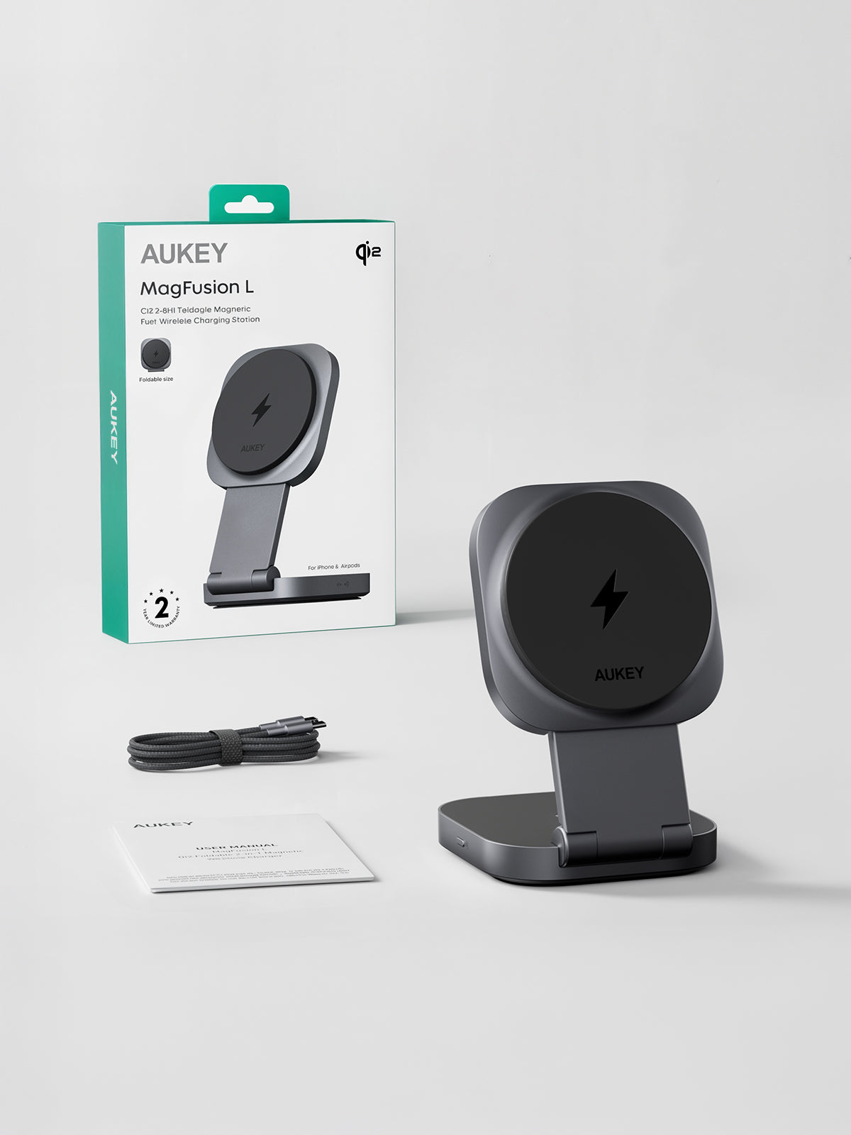 AUKEY LC-MC211 MagFusion L Qi2 2-in-1 Foldable Magnetic Fast Wireless Charging Station