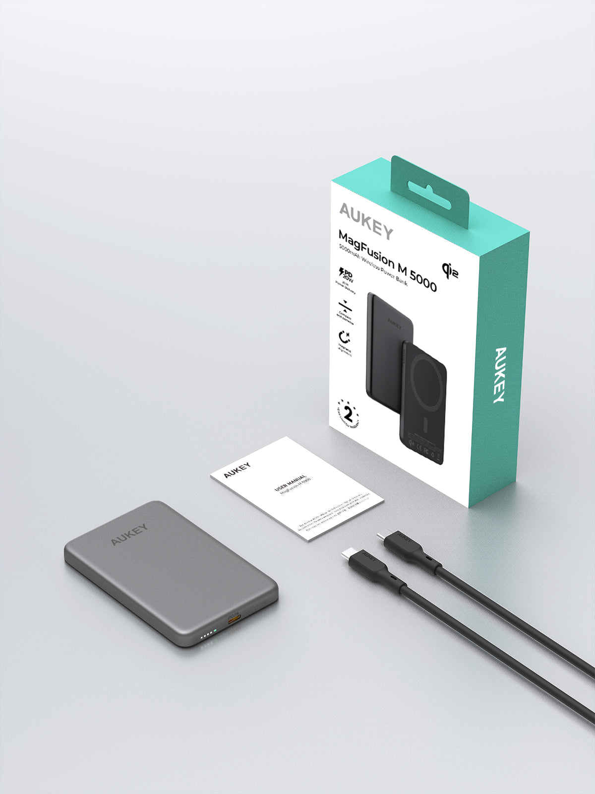 AUKEY PB-MS07 MagFusion M 5000mAh Qi2 Magnetic Wireless Charging Power Bank