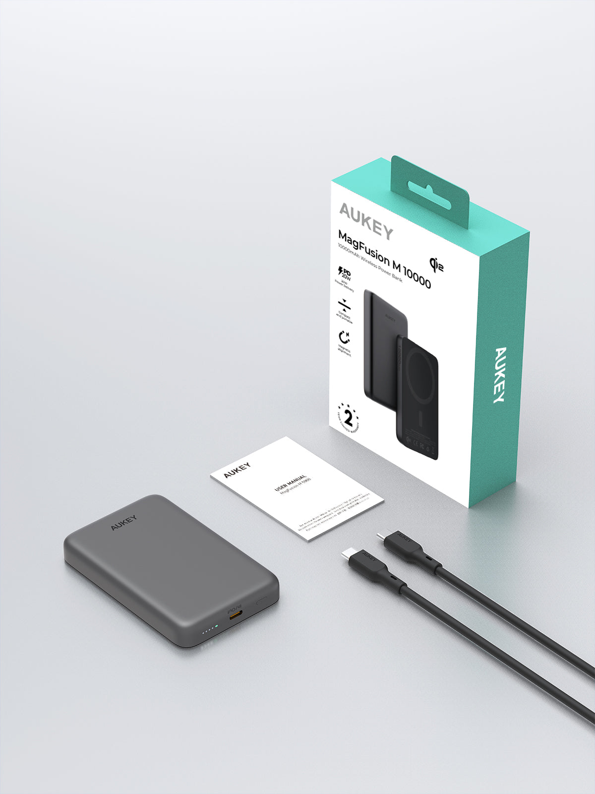 AUKEY PB-MS08 MagFusion M 10000mAh Qi2 Magnetic Wireless Charging Power Bank