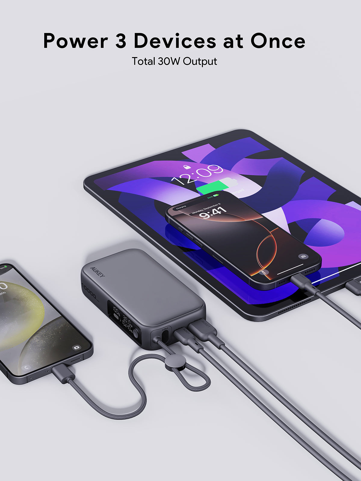 AUKEY PB-Y47 Spark Sling 10000mAh Compact Fast Charging Power Bank  with Built-in USB-C Cable