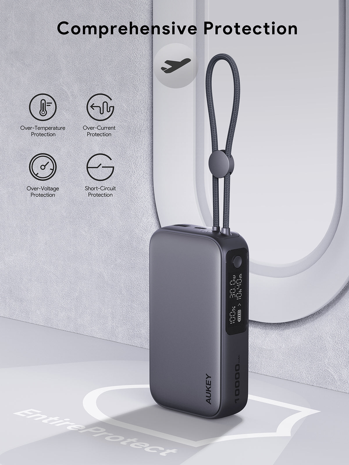 AUKEY PB-Y47 Spark Sling 10000mAh Compact Fast Charging Power Bank  with Built-in USB-C Cable