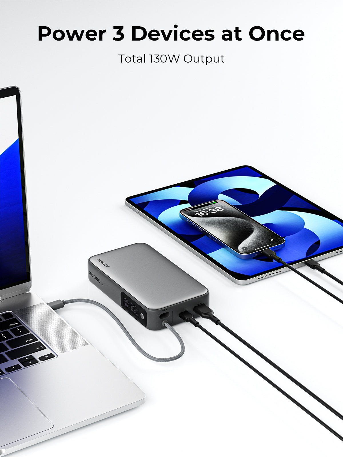 AUKEY PB-Y48 Spark Sling 20000mAh Compact Fast Charging Power Bank  with Built-in USB-C Cable