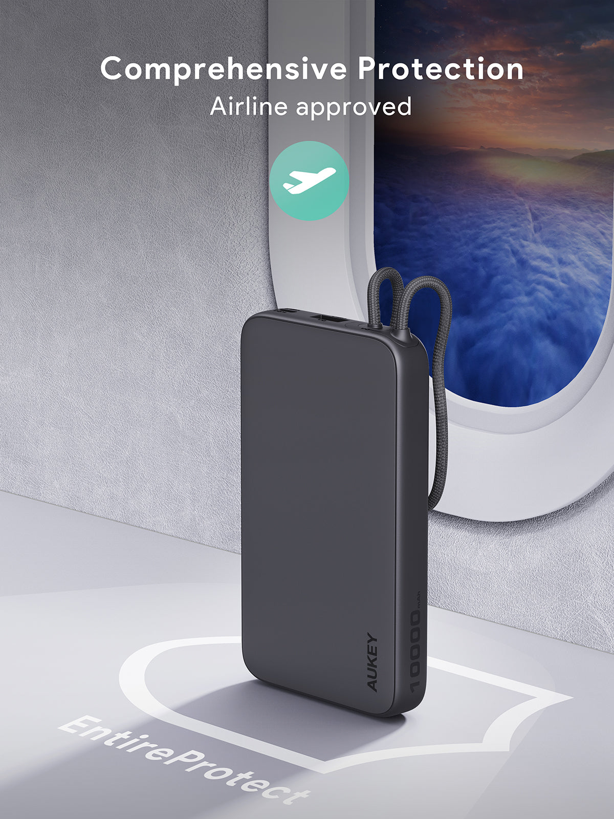 AUKEY PB-Y53 Spark Sling 10000mAh Lite Slim Power Bank with Buit-in USB-C Cable